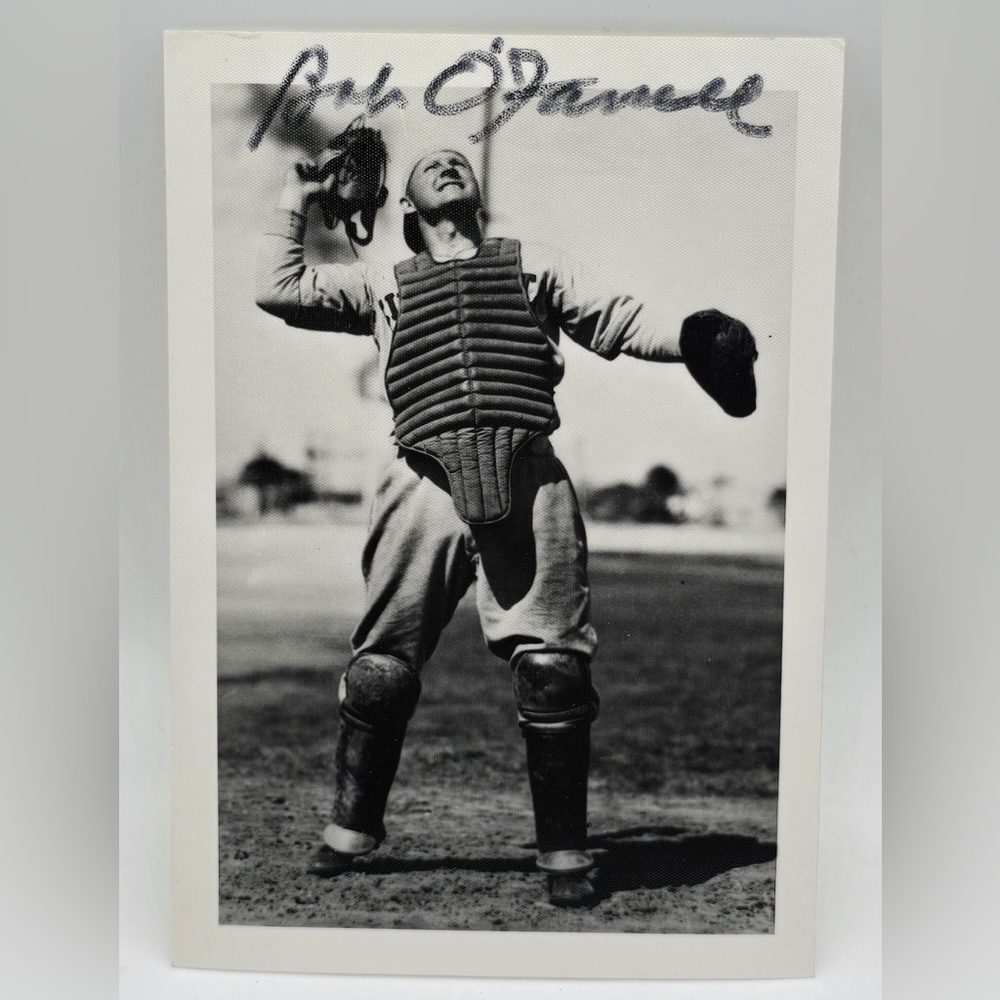 Bob O’Farrell Signed 3.5x5 Photo – Catcher Pose, Vintage Cardinals MVP Autograph